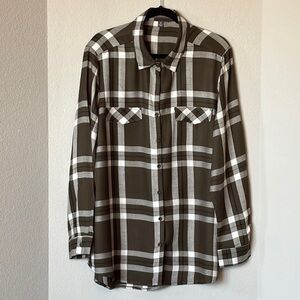 Alexander Jordan Lightweight Plaid Hi Low Blouse 1X Olive Green